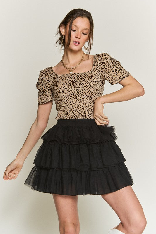 Jade By Jane Solid Mesh Tiered Skirt