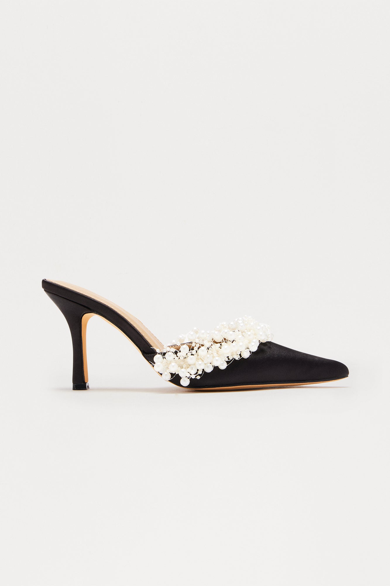 Pearl Party Satin Pumps - Black
