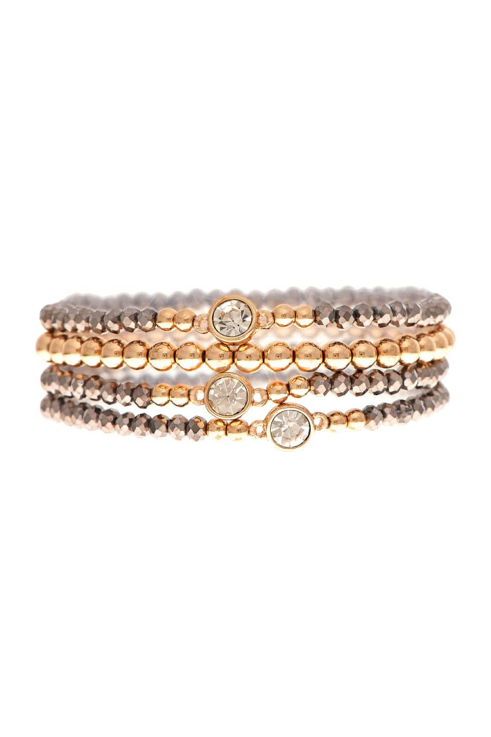 Hematite Glass Bead Crystal 4 Piece Bracelet Set