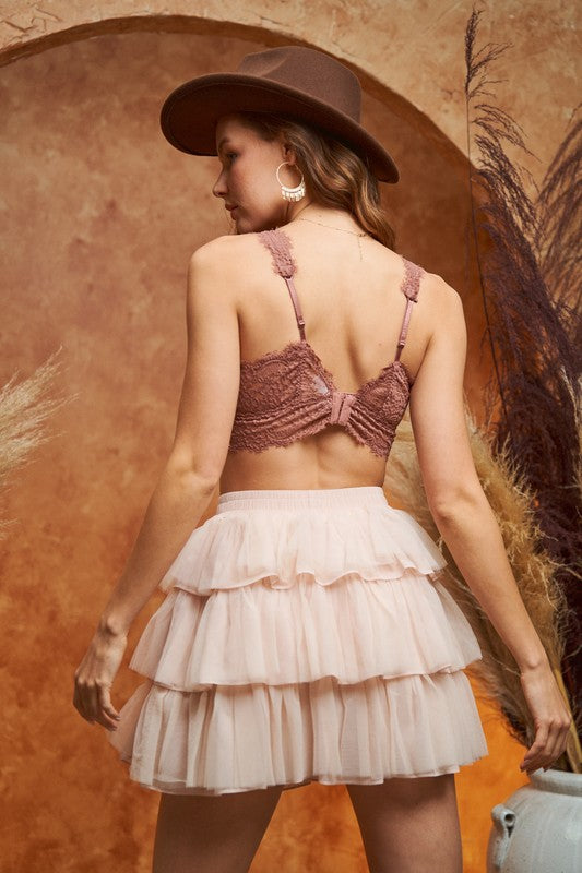 Jade By Jane Solid Mesh Tiered Skirt