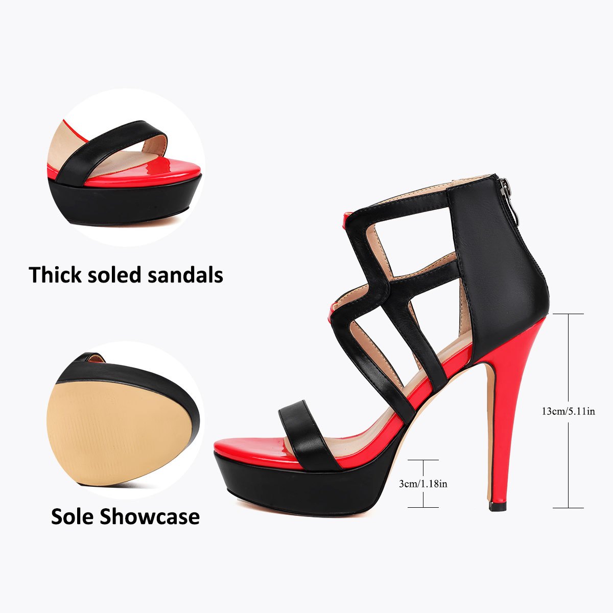 Black Red Platform Heels Bold Strappy Sandals