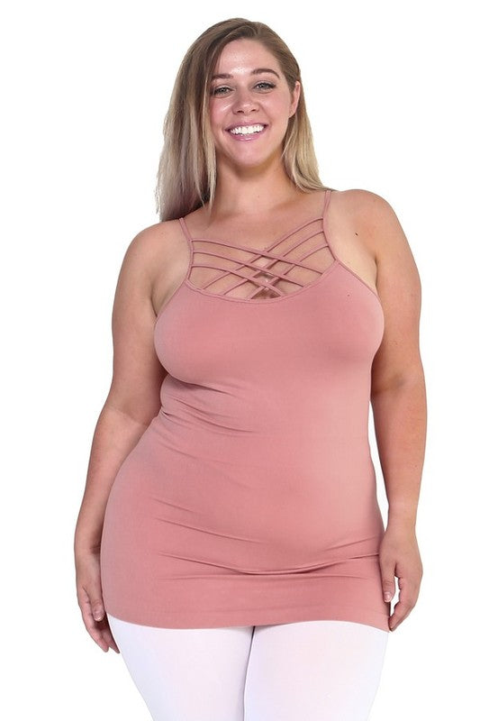 Yelete Womens Seamless Triple Criss-Cross Front Cami PLUS