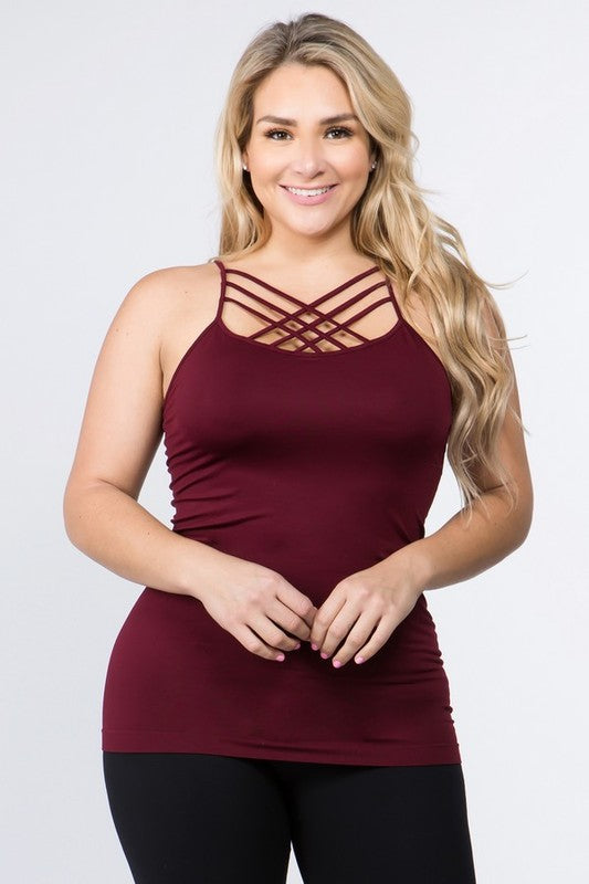 Yelete Womens Seamless Triple Criss-Cross Front Cami PLUS