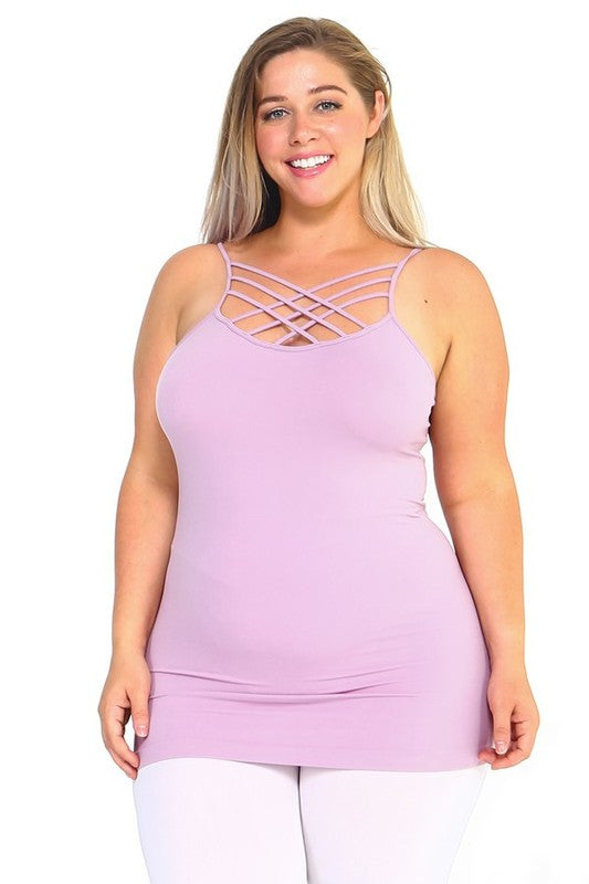 Yelete Womens Seamless Triple Criss-Cross Front Cami PLUS