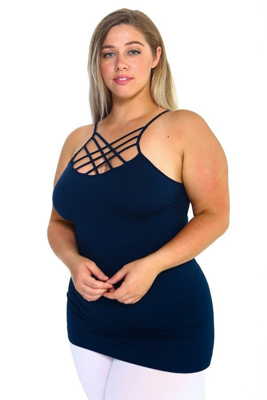Yelete Womens Seamless Triple Criss-Cross Front Cami PLUS