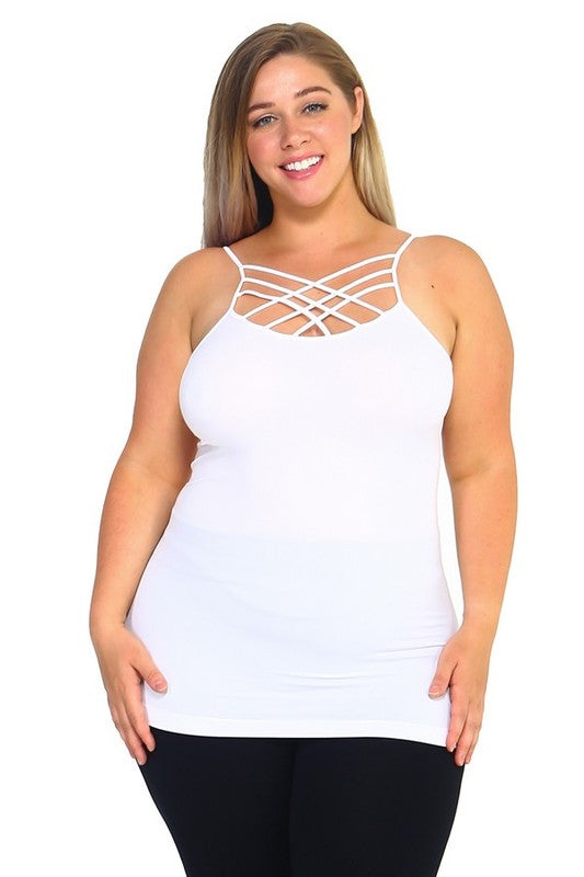 Yelete Womens Seamless Triple Criss-Cross Front Cami PLUS