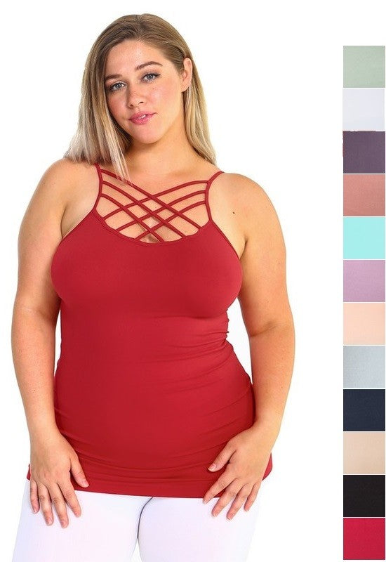 Yelete Womens Seamless Triple Criss-Cross Front Cami PLUS
