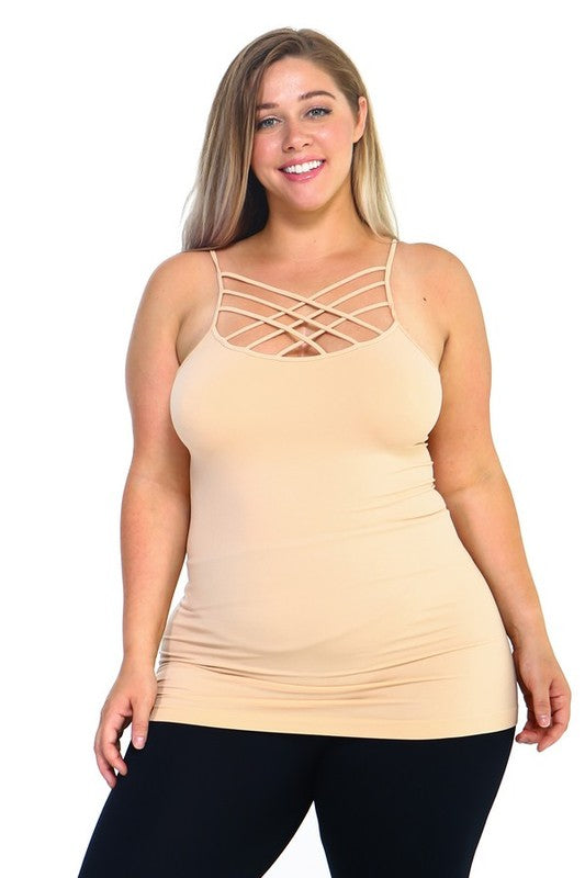 Yelete Womens Seamless Triple Criss-Cross Front Cami PLUS