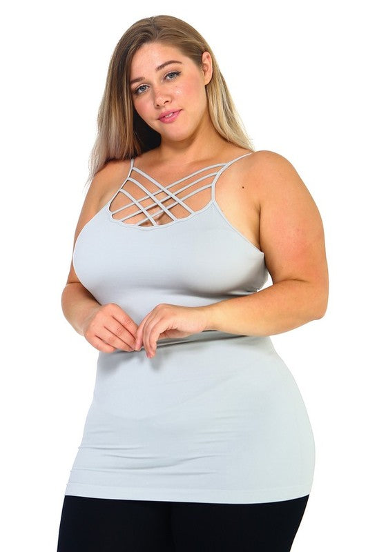 Yelete Womens Seamless Triple Criss-Cross Front Cami PLUS