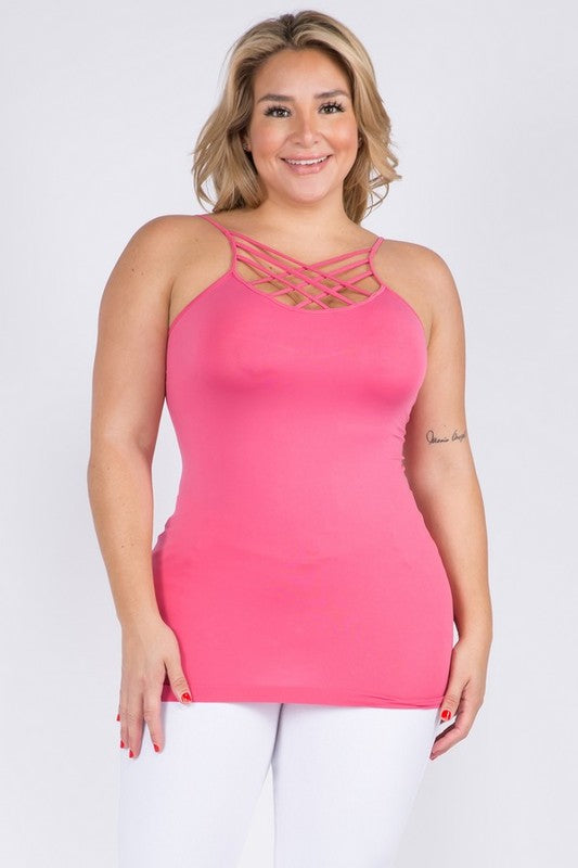 Yelete Womens Seamless Triple Criss-Cross Front Cami PLUS