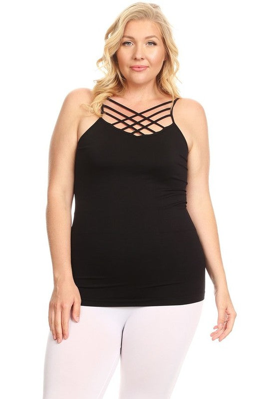Yelete Womens Seamless Triple Criss-Cross Front Cami PLUS