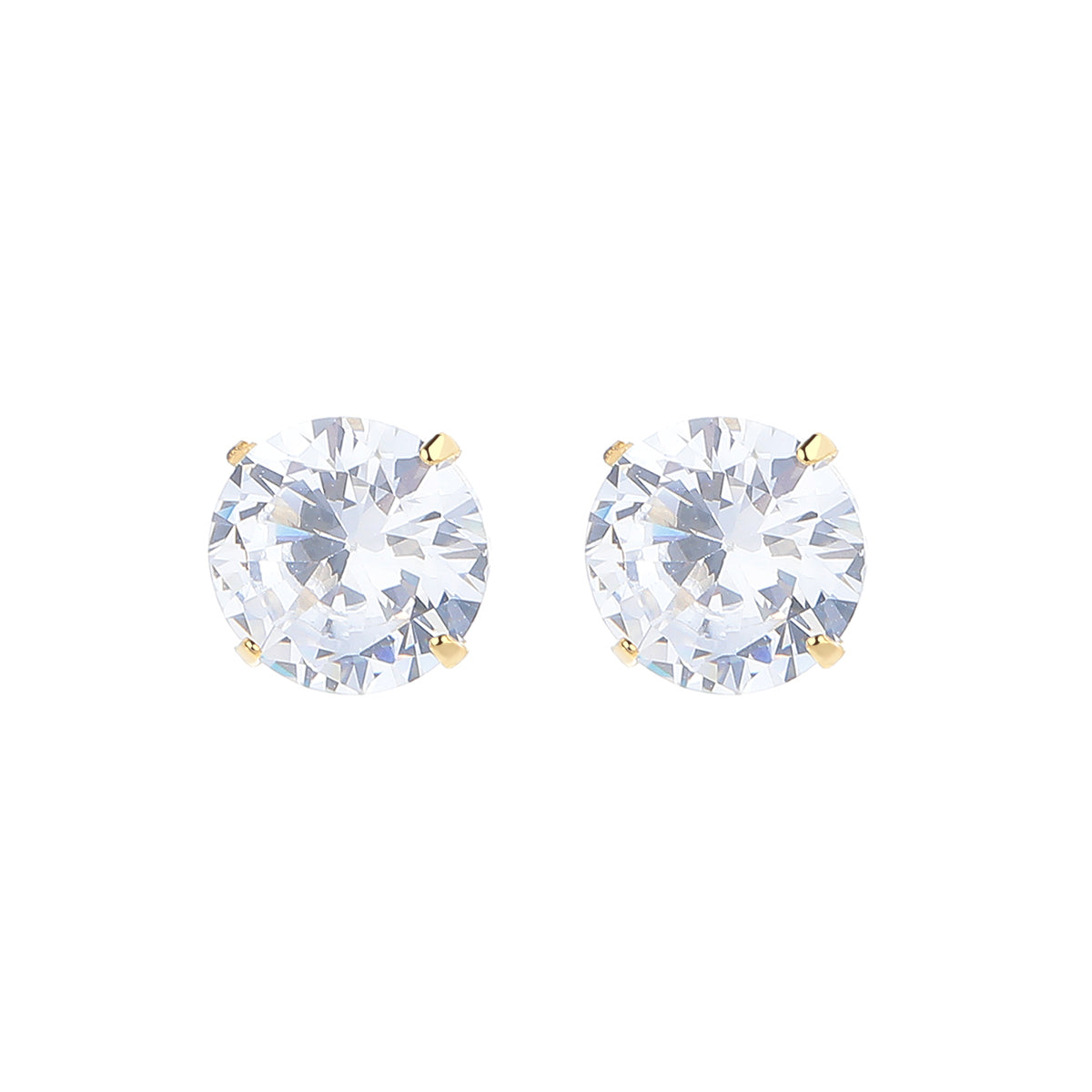 14K Gold Over Sterling Silver and Sterling Silver Genuine Crystal Round Stud Earring