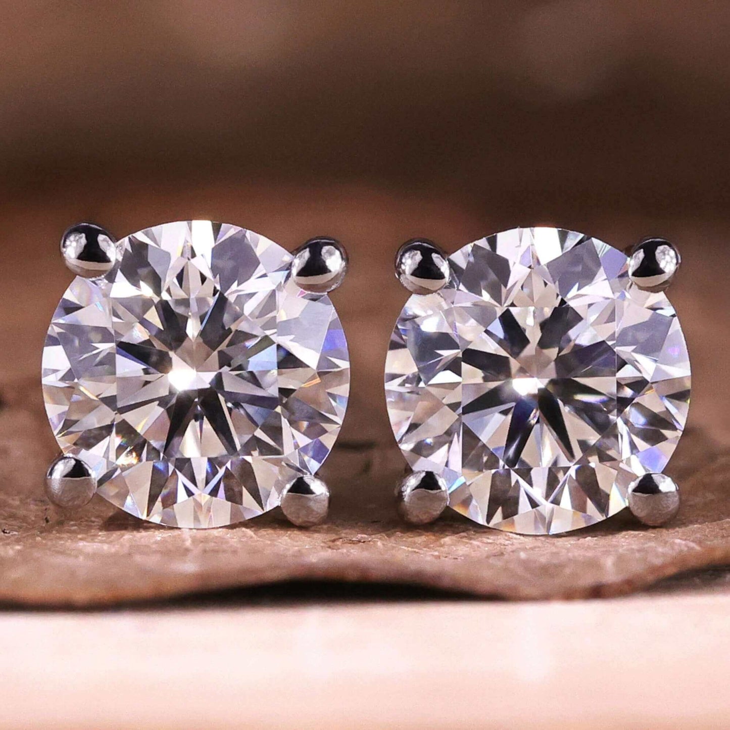 14K Gold Over Sterling Silver and Sterling Silver Genuine Crystal Round Stud Earring