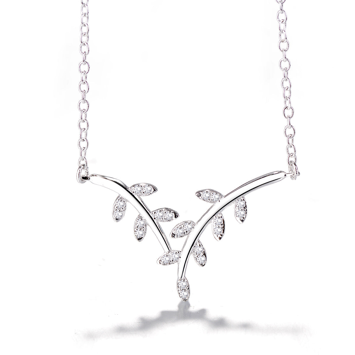 Sterling Silver Genuine Crystal Leaf Necklace