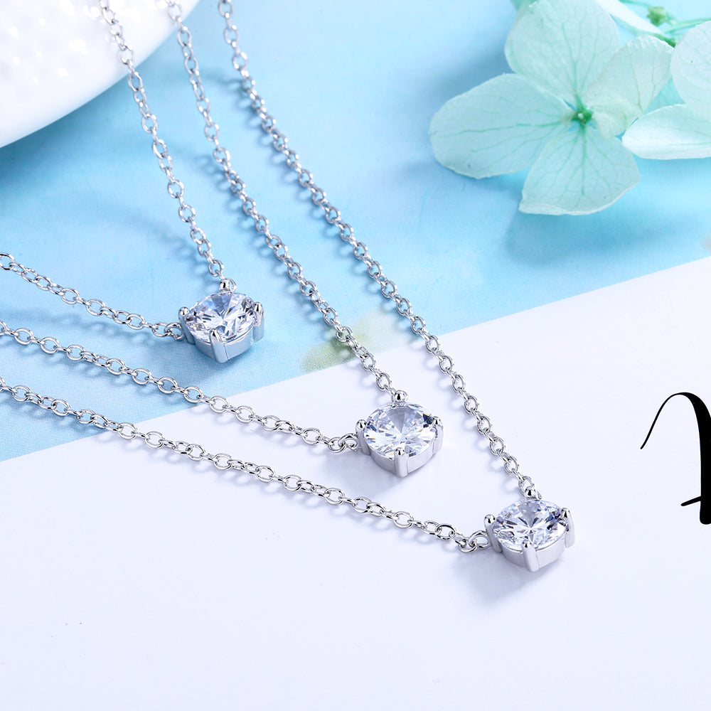 Sterling Silver and Tri-Tone Three Layer Necklace with Swarovski