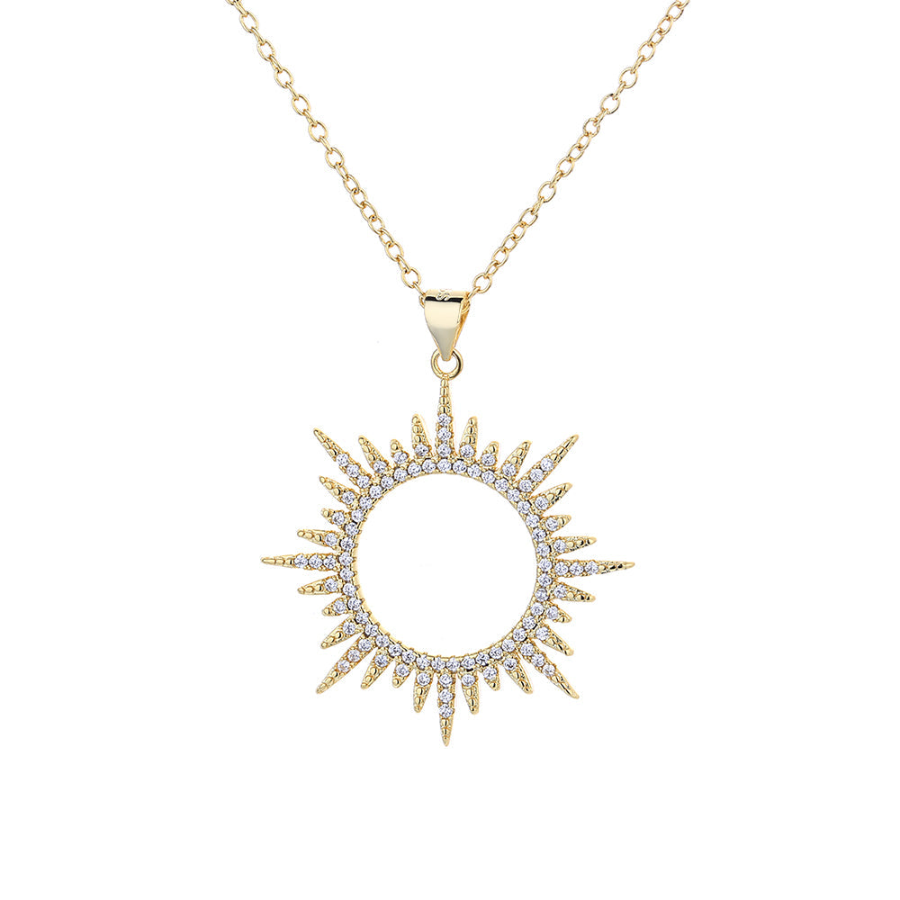 14k Gold And Sterling Silver Sunburst Pendant Necklace with crystals