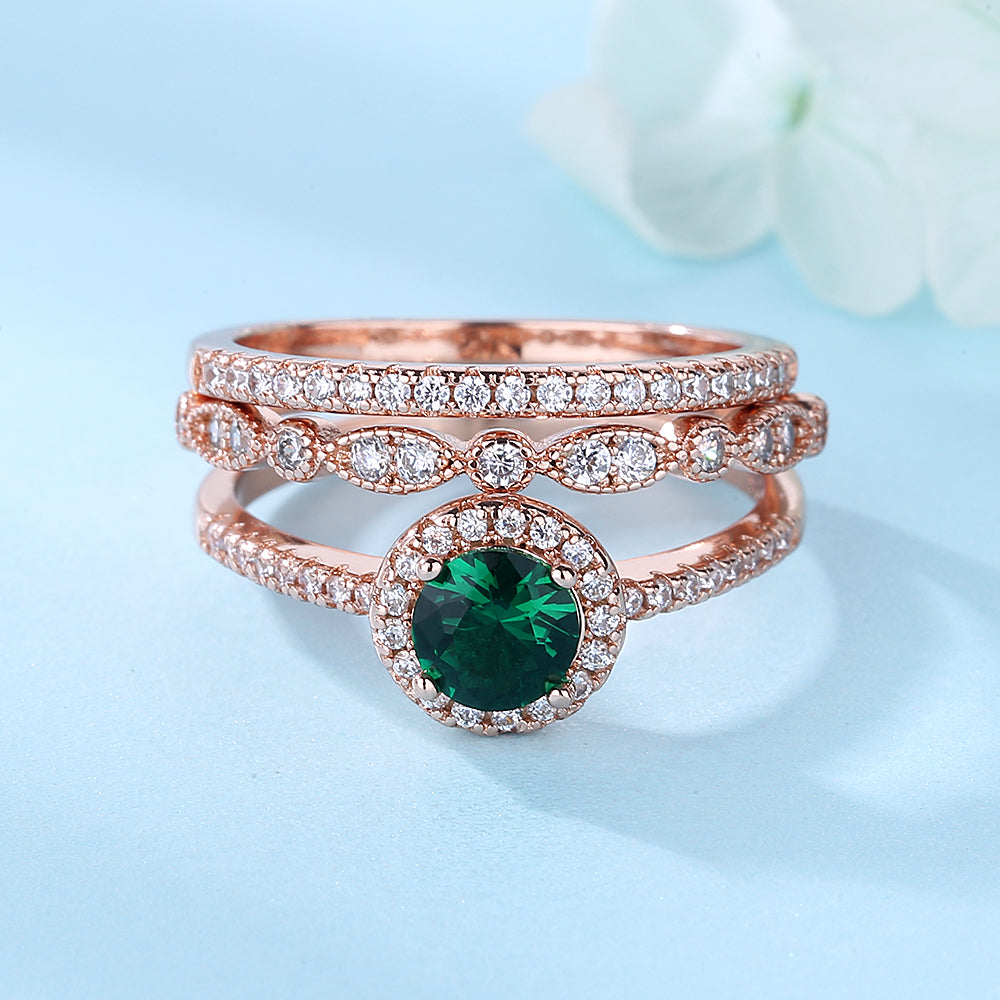 14k Rose Gold 3 Pair Stackable Ring with Genuine Crystals