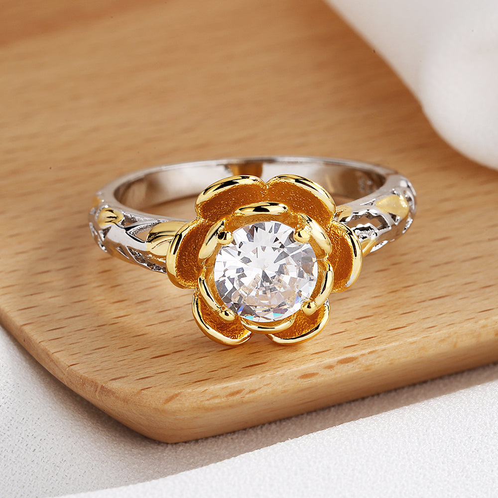 14K Gold over Sterling Silver Floral Ring with crystals from Swarovski