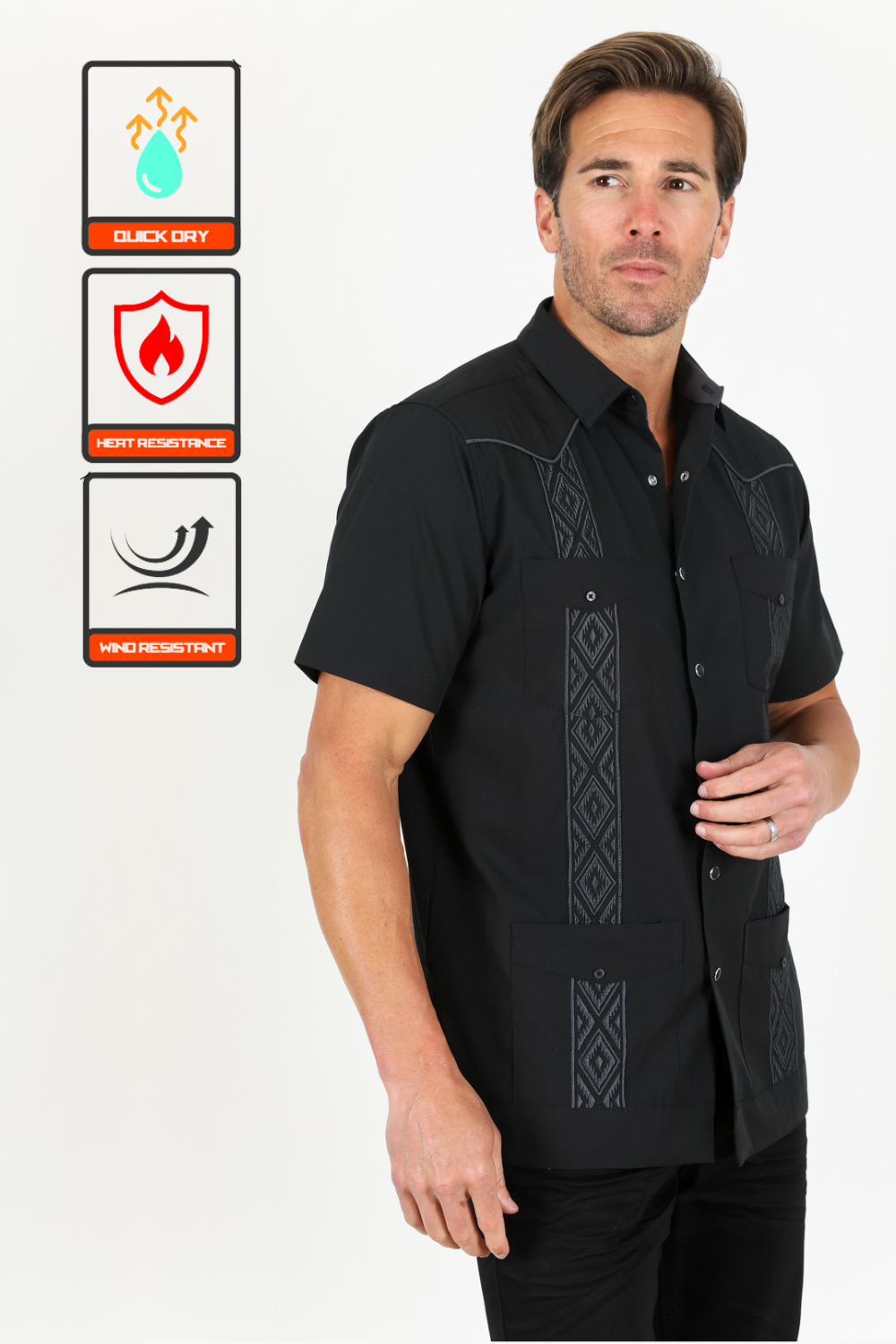 Men's Modern Black GUAYABERA Shirt