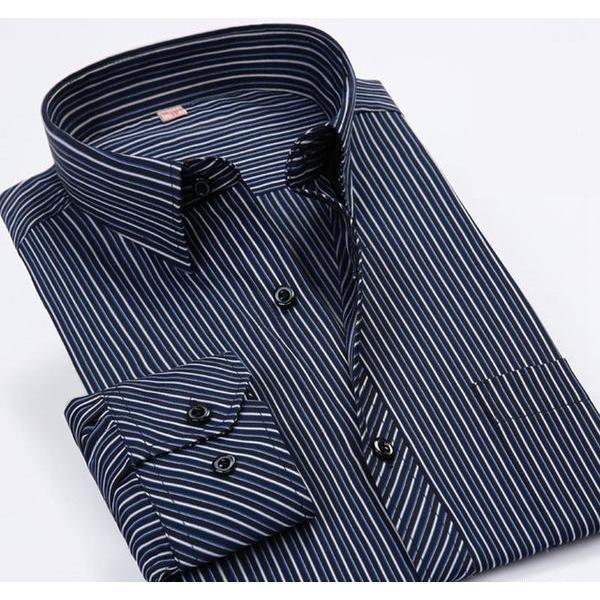 Men's Dark Navy Striped Dress Shirt