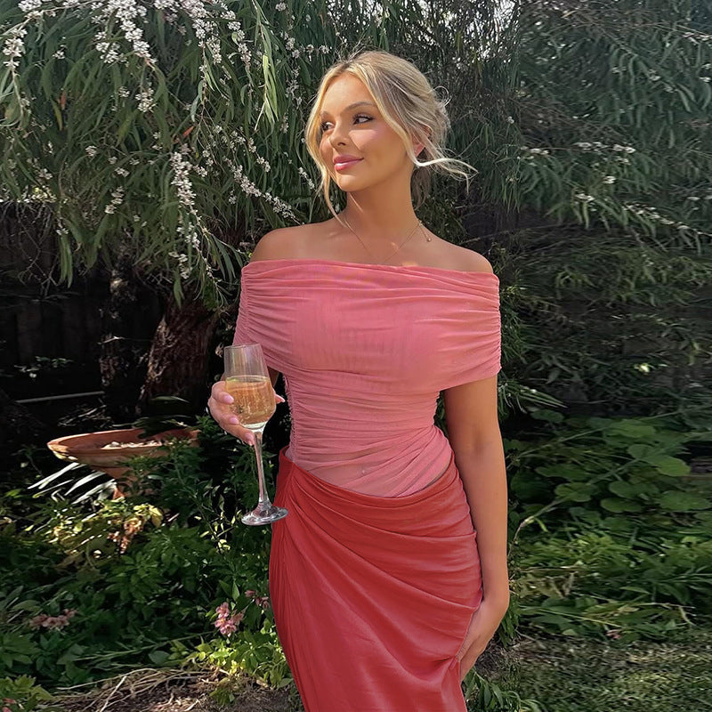 Sexy Dress off Shoulder Gauzy Package Hip Dress