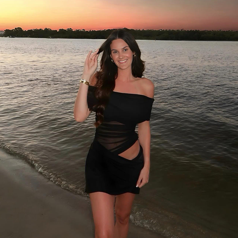 Sexy Dress off Shoulder Gauzy Package Hip Dress