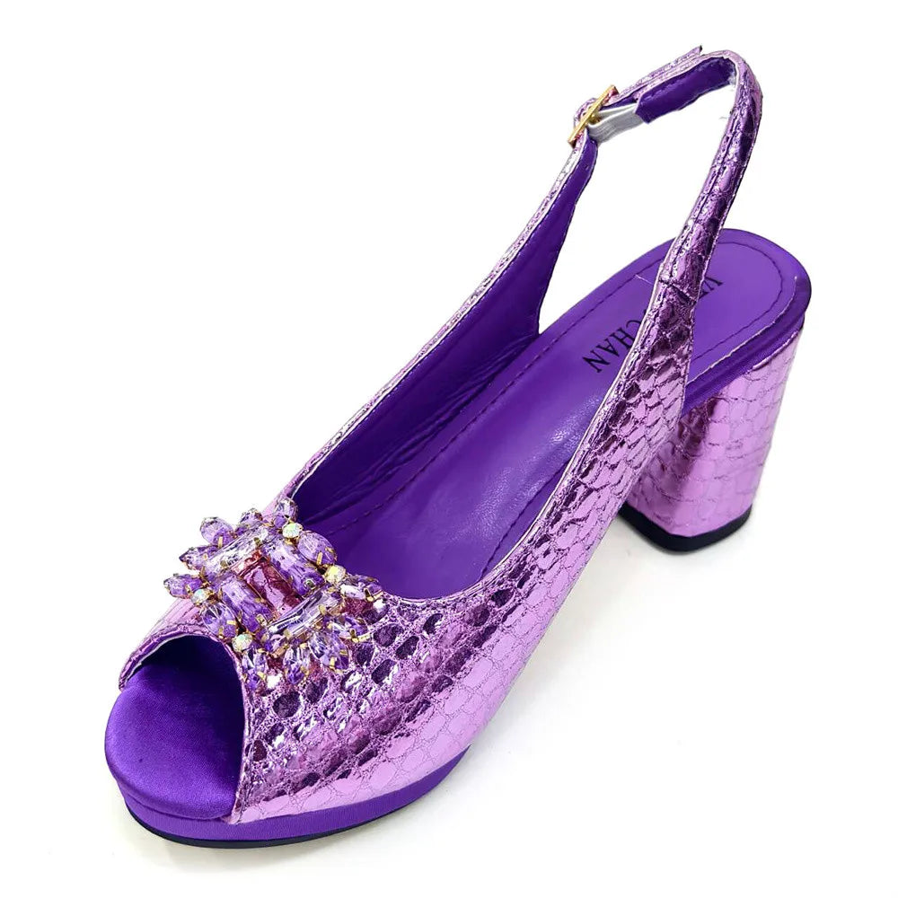 Elegant Crystal Peep Toe Heels & Matching Bag Set for Women