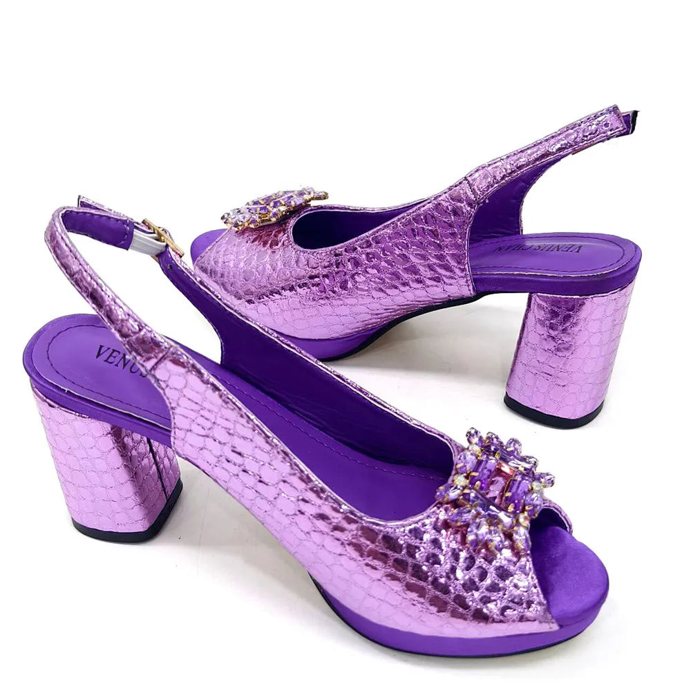 Elegant Crystal Peep Toe Heels & Matching Bag Set for Women
