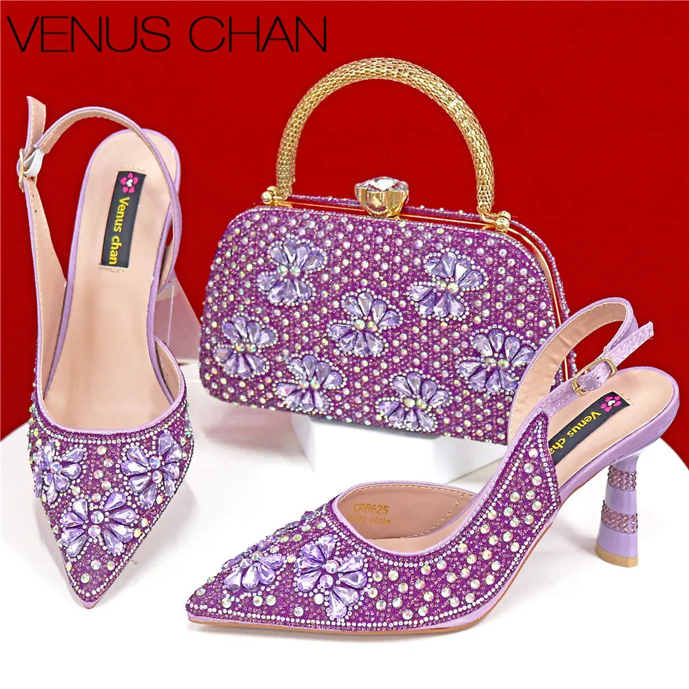 Luxury Handmade Flower Slingback Heels & Matching Clutch Set for Women