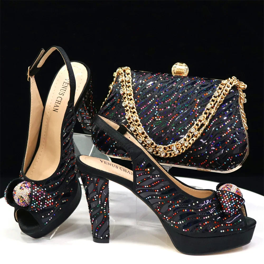 Peep Toe Women’s Shoes with Matching Bag Set – Sparkle in Style