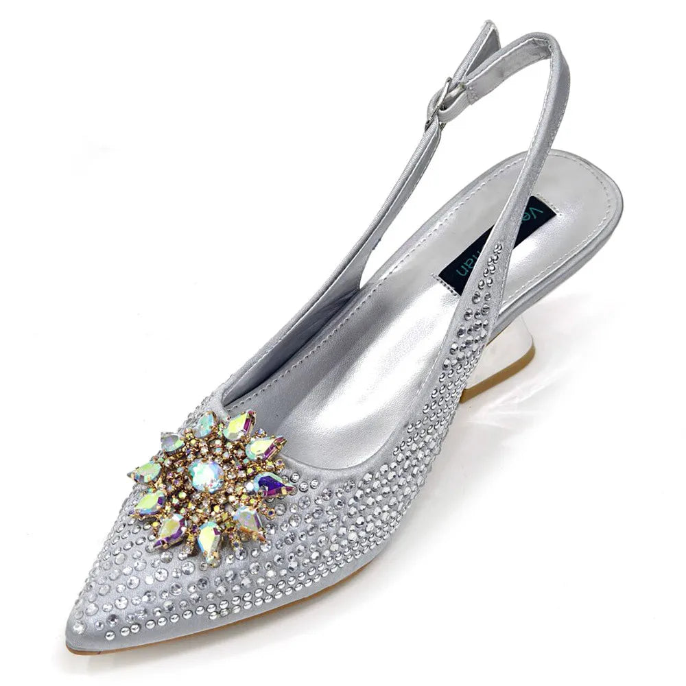 Italian Design Shoes & Handmade Petal Clutch Bag Set – Elegant Crystal Finish