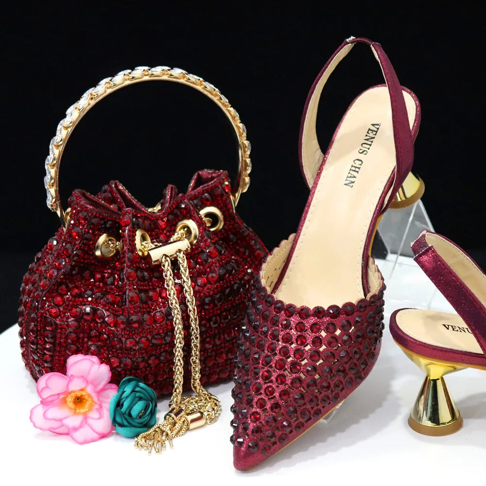 Diamond Design Women’s Shoe & Matching Bag Set – Crystal Elegance