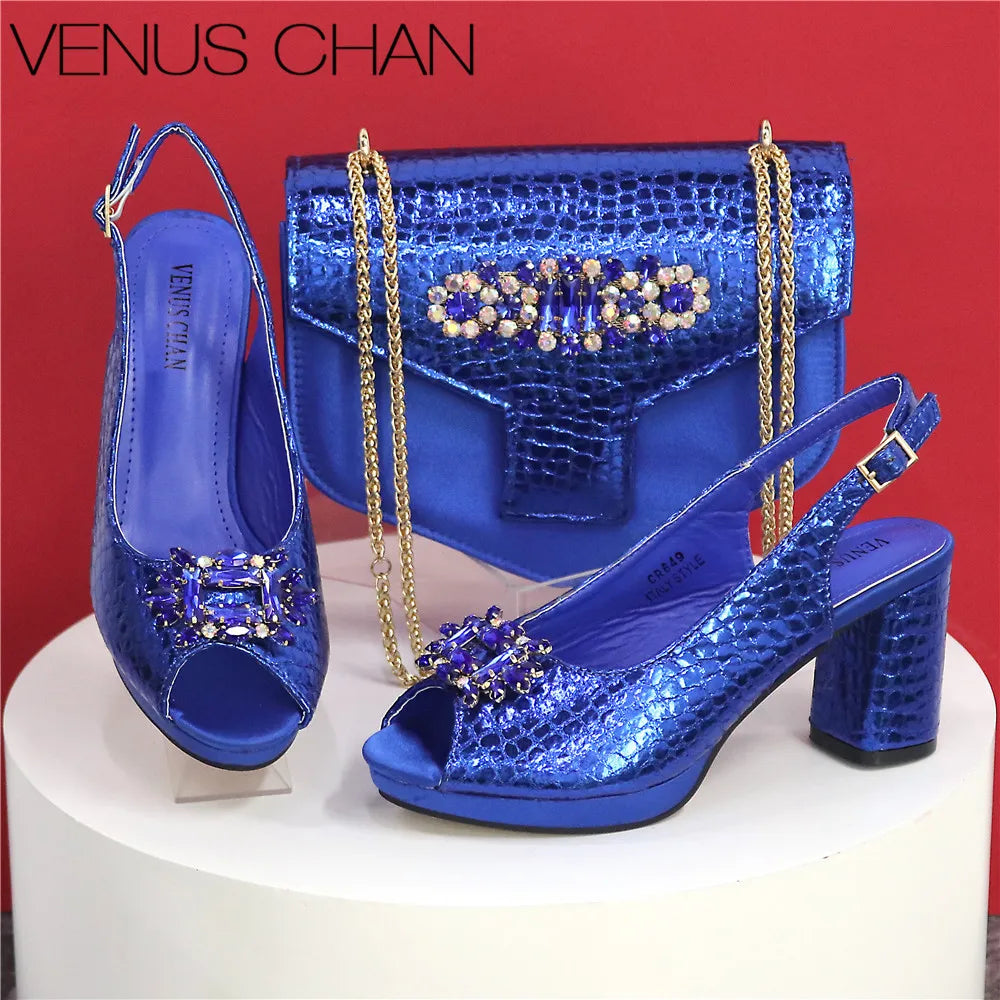 Elegant Crystal Peep Toe Heels & Matching Bag Set for Women