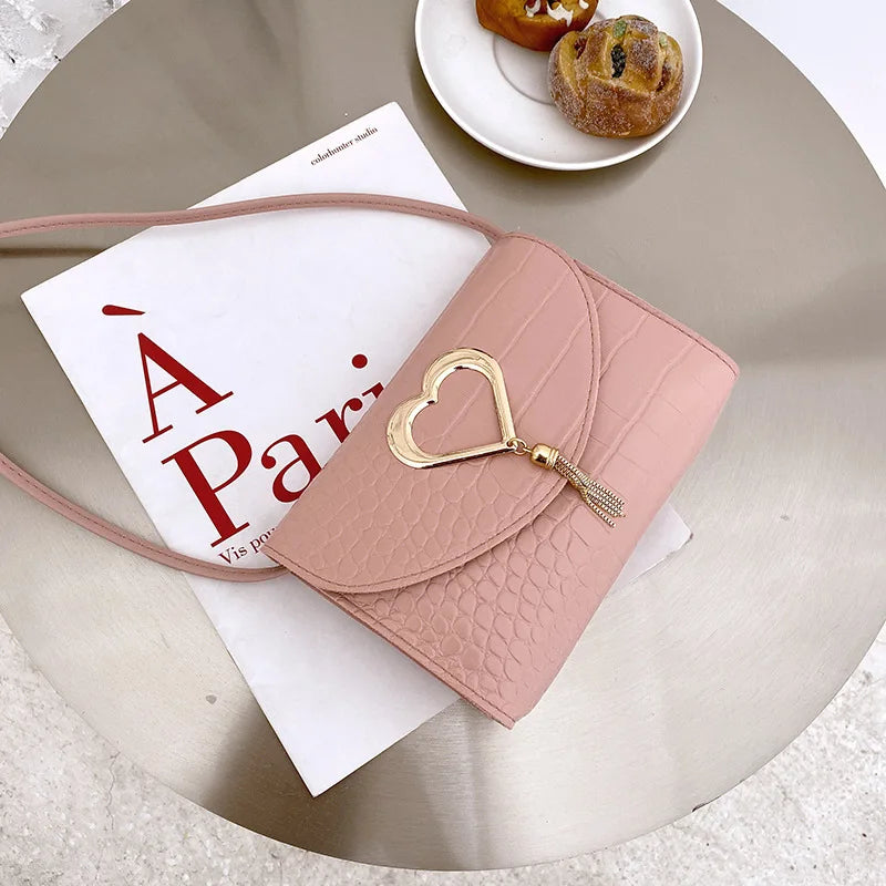 Crocodile Pattern Tassel Crossbody Bag - PU Leather Mini Handbag