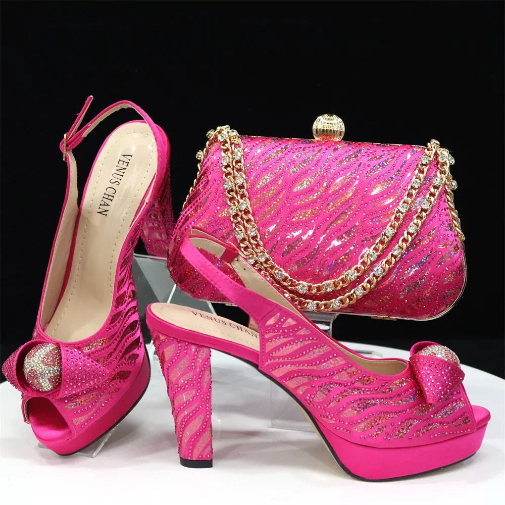 Peep Toe Women’s Shoes with Matching Bag Set – Sparkle in Style