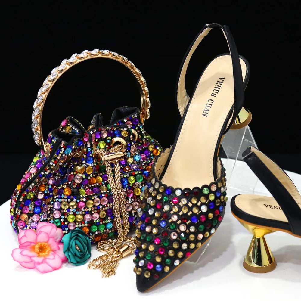 Diamond Design Women’s Shoe & Matching Bag Set – Crystal Elegance