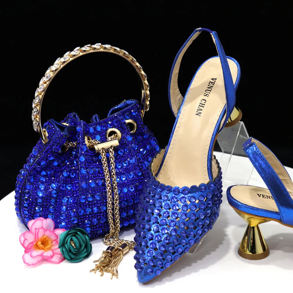 Diamond Design Women’s Shoe & Matching Bag Set – Crystal Elegance
