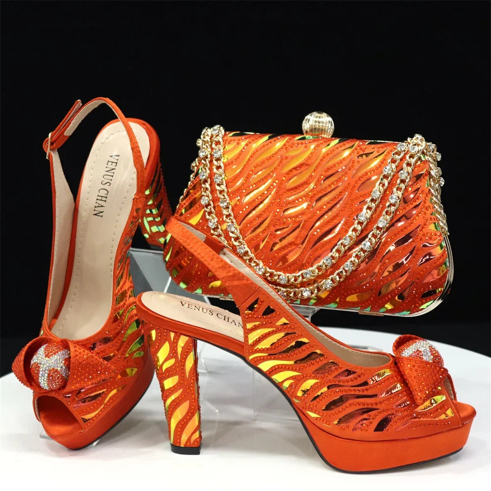 Peep Toe Women’s Shoes with Matching Bag Set – Sparkle in Style