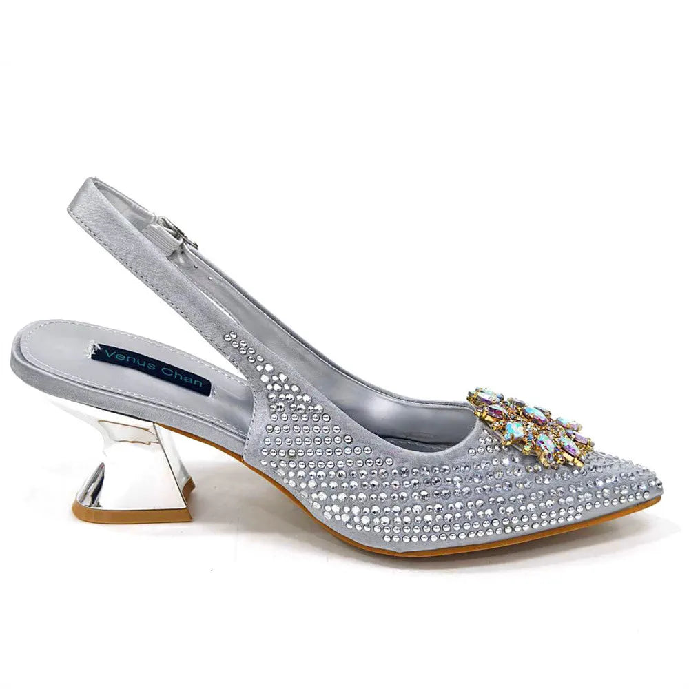 Italian Design Shoes & Handmade Petal Clutch Bag Set – Elegant Crystal Finish