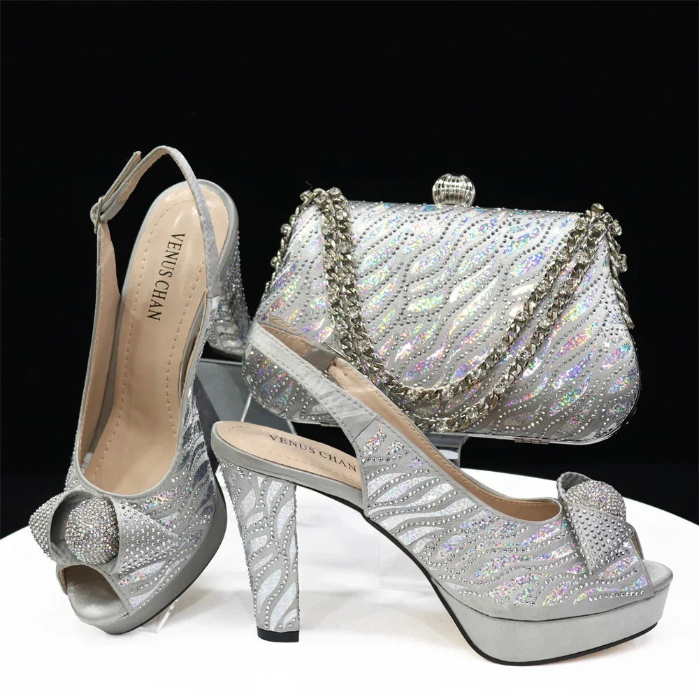 Peep Toe Women’s Shoes with Matching Bag Set – Sparkle in Style
