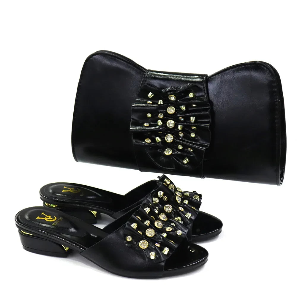 Latest Italian Design Casual Ladies Slippers & Matching Bag Set – Crystal Chic