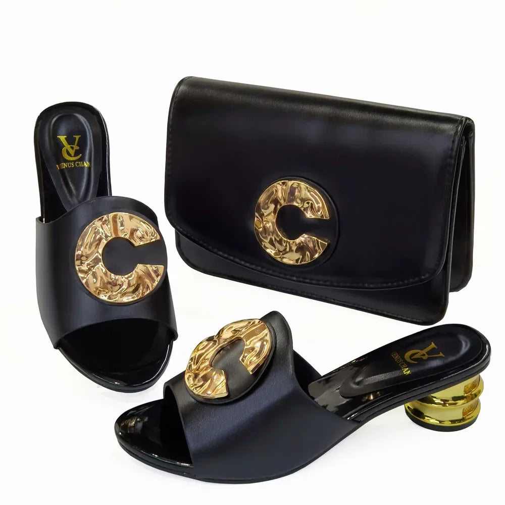 Latest Italian Design Casual Ladies Slippers & Matching Bag Set – Crystal Chic