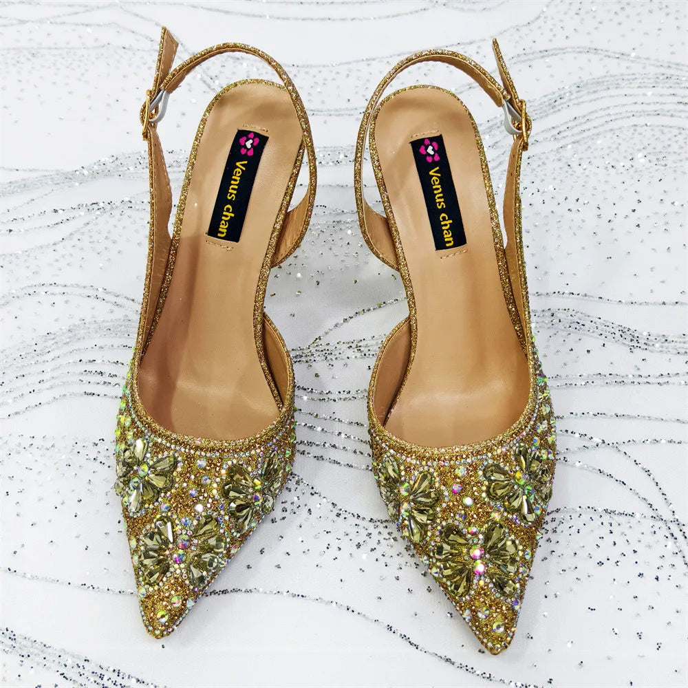 Luxury Handmade Flower Slingback Heels & Matching Clutch Set for Women