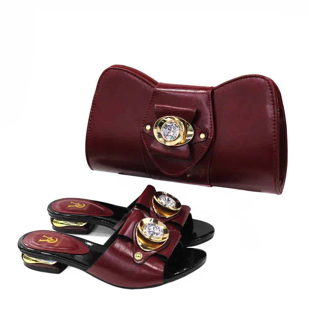 Latest Italian Design Casual Ladies Slippers & Matching Bag Set – Crystal Chic