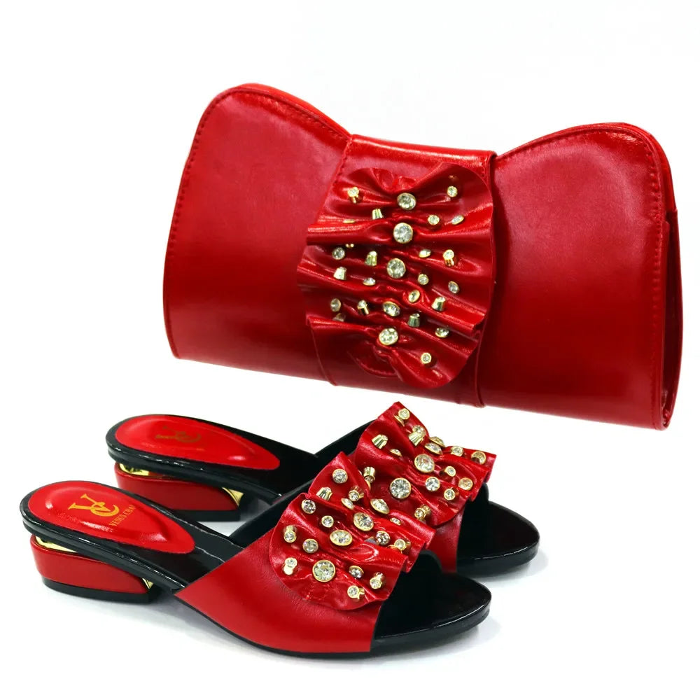 Latest Italian Design Casual Ladies Slippers & Matching Bag Set – Crystal Chic