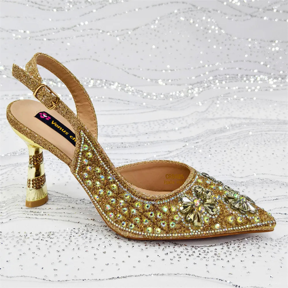 Luxury Handmade Flower Slingback Heels & Matching Clutch Set for Women