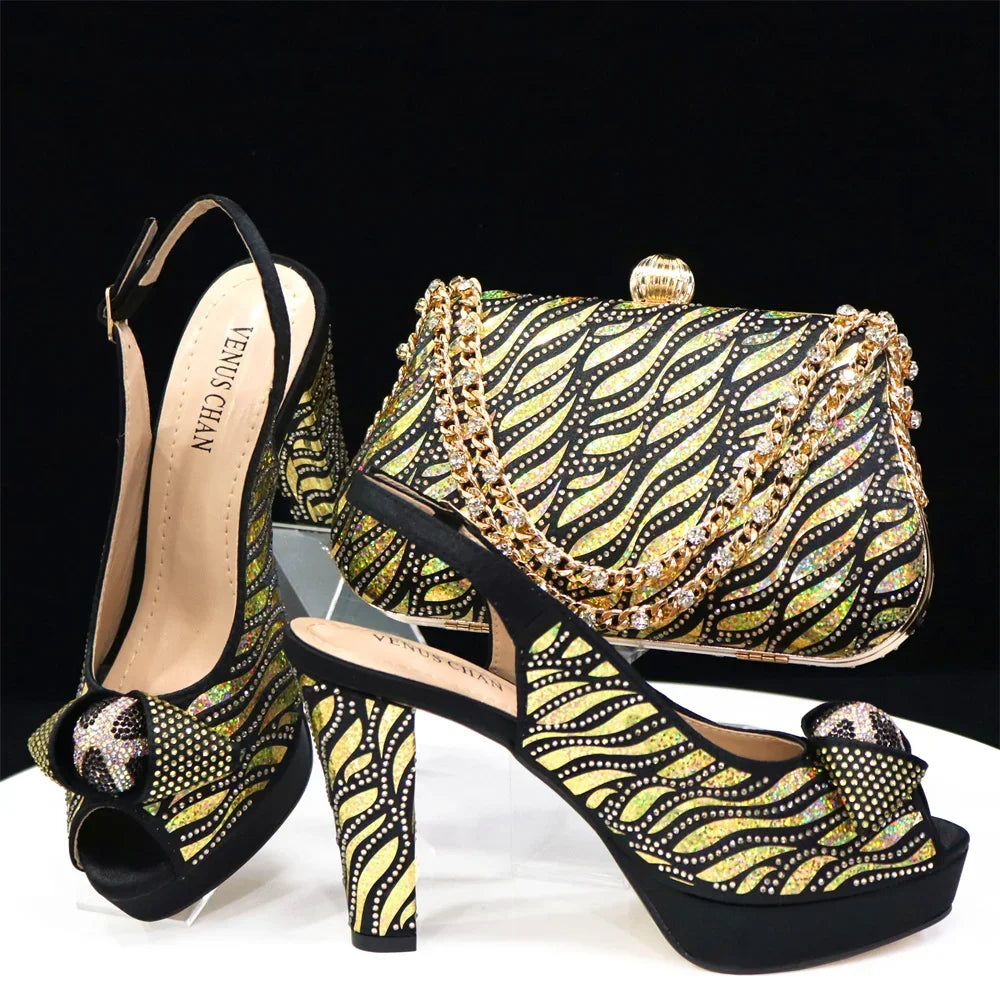 Peep Toe Women’s Shoes with Matching Bag Set – Sparkle in Style