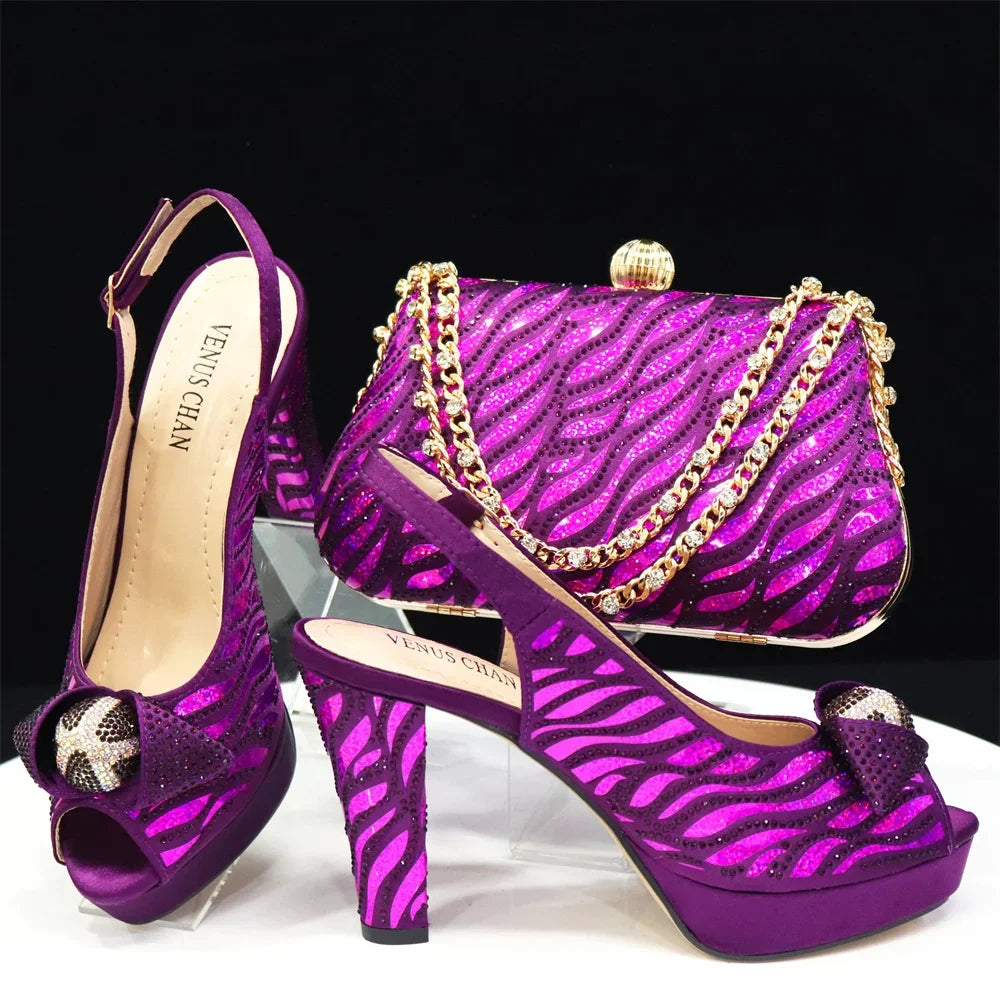 Peep Toe Women’s Shoes with Matching Bag Set – Sparkle in Style