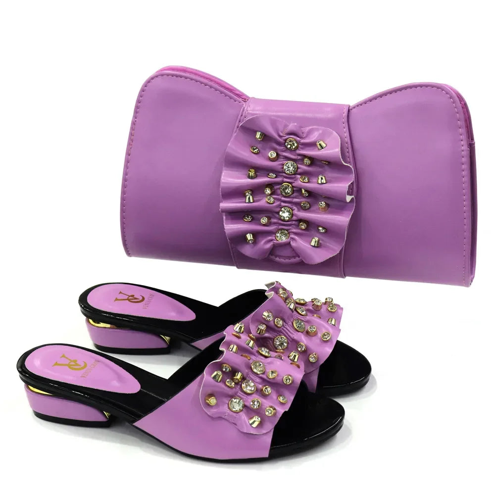Latest Italian Design Casual Ladies Slippers & Matching Bag Set – Crystal Chic
