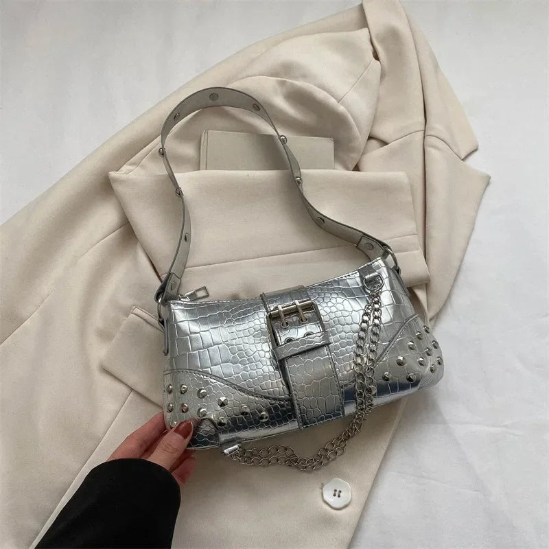 Y2K Rivet Chain Shoulder Bag for Women